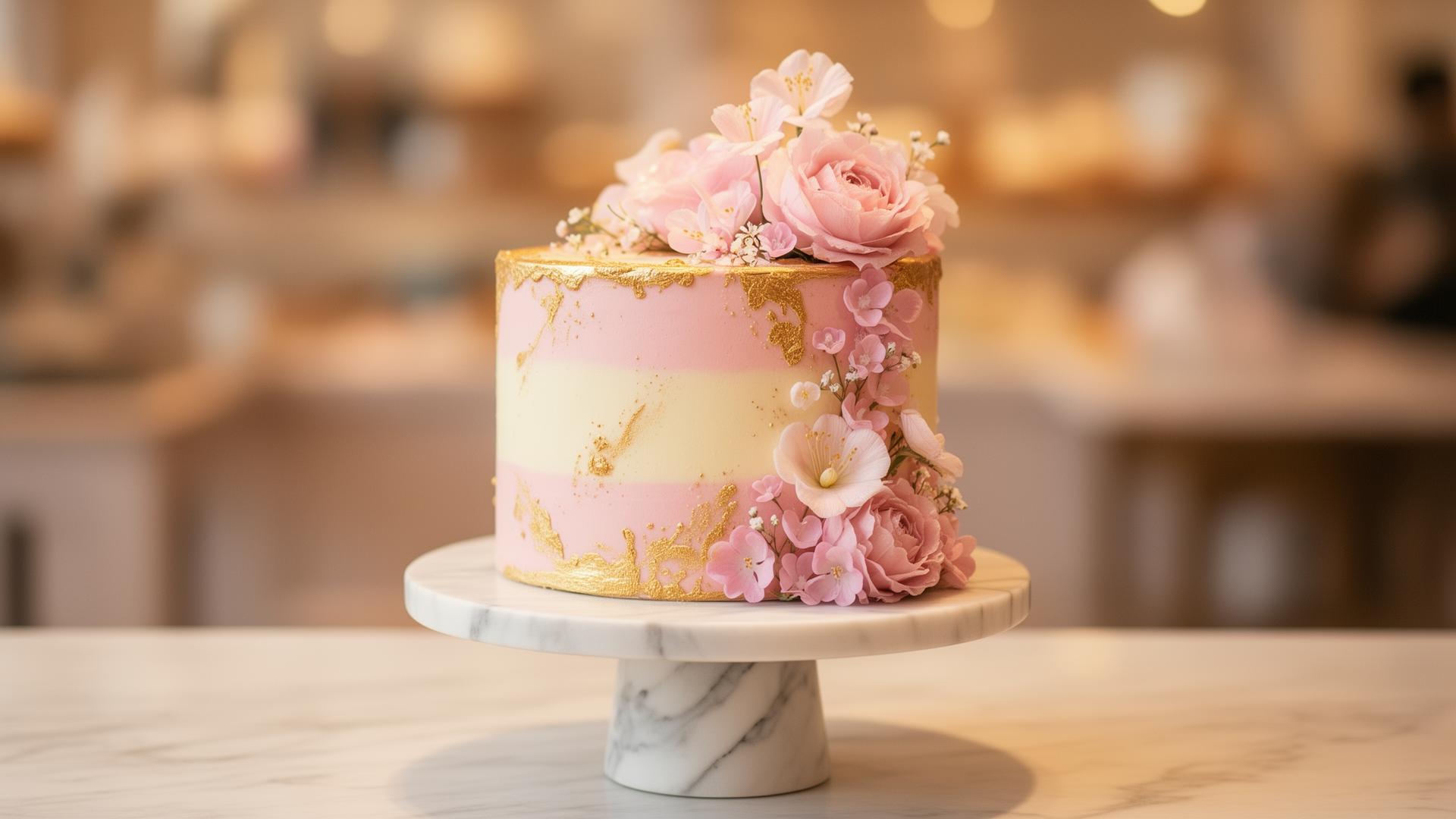 Pink and gold celebration cake